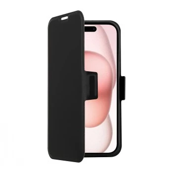 Screenor Clever rahakotiga ümbris iPhone 15 jaoks (6,1 tolli, PU-nahk, must) kaarditasku ja lauaalusega