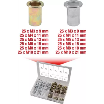 Needtkinnitusmutrid KS Tools 970.0630 teras ja alumiinium M3x9mm–M10x21mm 300 tk