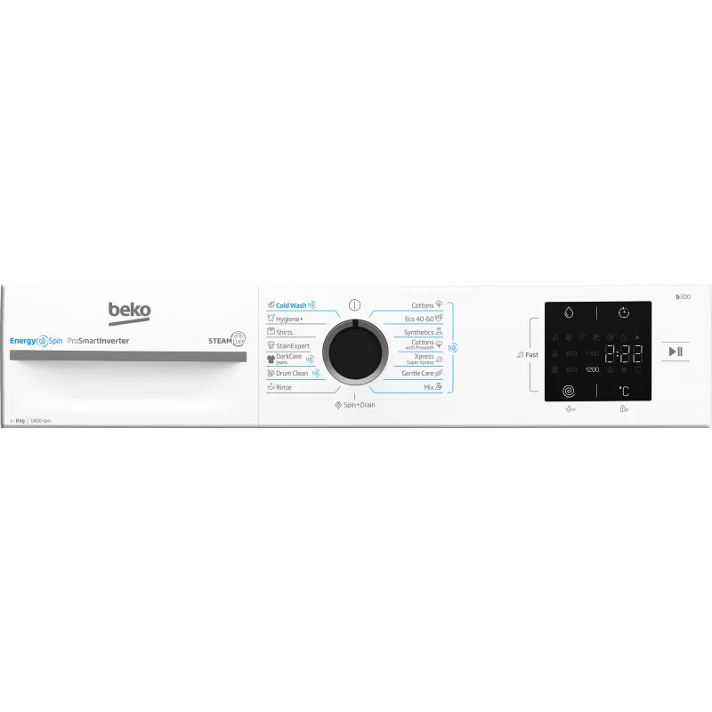BEKO pesumasin BM3WFSU38413WB, 8 kg, Energiaklass A, 51,8 cm, 1400 p/min, Invertermootor