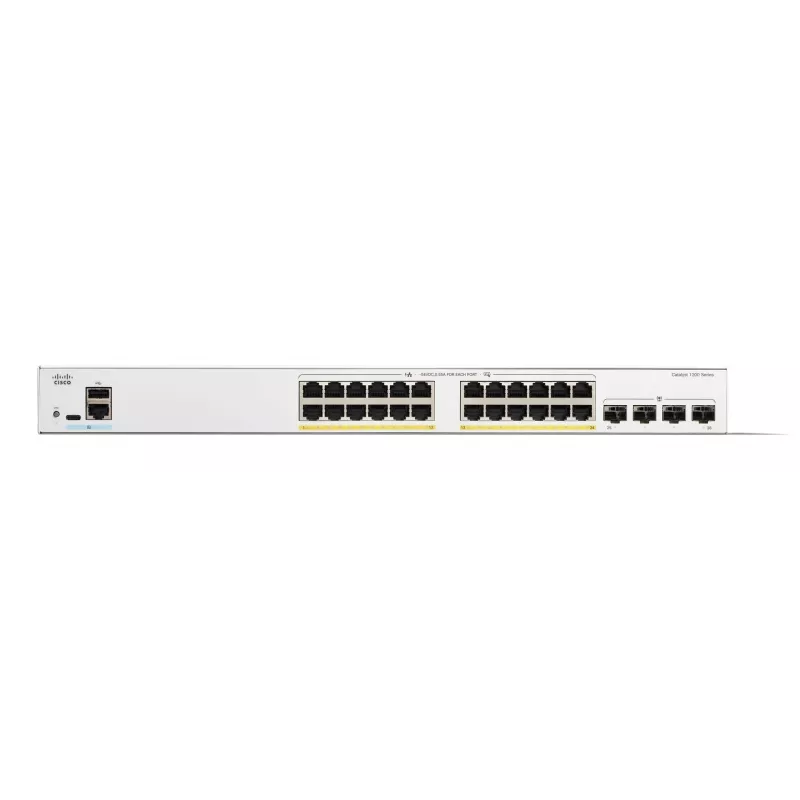 Cisco Catalyst 1200-24FP-4G nutilüliti, 24 porti GE, täis PoE, 4x1GE SFP, piiratud eluaegne kaitse (C1200-24FP-4G)