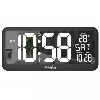 Suur digitaalne seinakell, vabaltseisev, temperatuurianduriga 37x17cm LCD-ekraan, toiteadapter ja patareitoide
