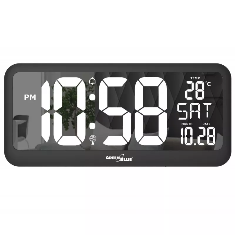 Suur digitaalne seinakell, vabaltseisev, temperatuurianduriga 37x17cm LCD-ekraan, toiteadapter ja patareitoide