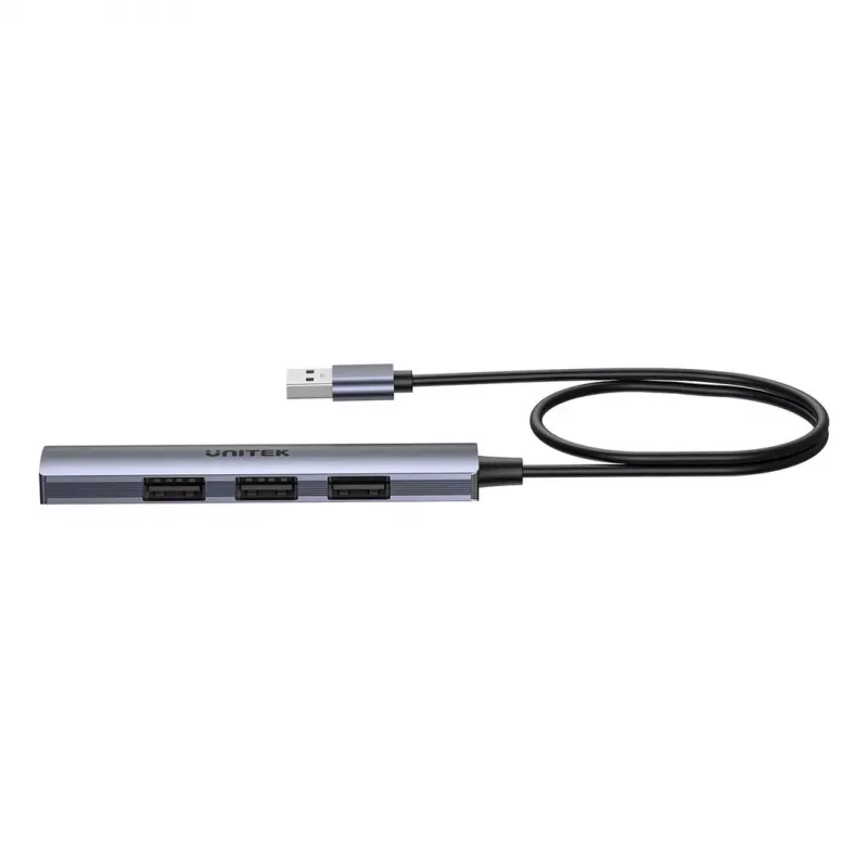 USB-jaotur Unitek H1208CGY01 — 4-pordiline USB 3.0 (5 Gbps), tagasiühilduv USB 2.0-ga, alumiinium