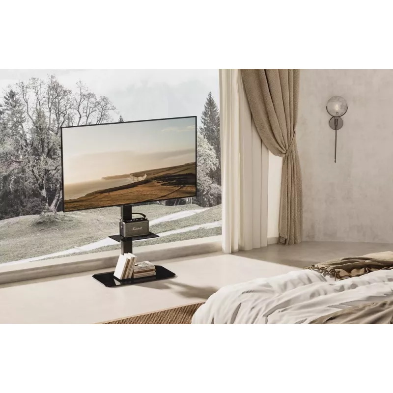 Põranda telerialus GEMBIRD TVS-86ST-01 43–86-tollistele teleritele, must, karastatud klaasist alus, VESA 100x100–600x400, max 60 kg