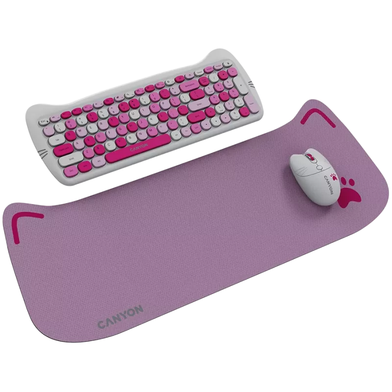 Juhtmevaba klaviatuuri ja hiire komplekt CANYON HSET-W6 Roosa Kitty Edition