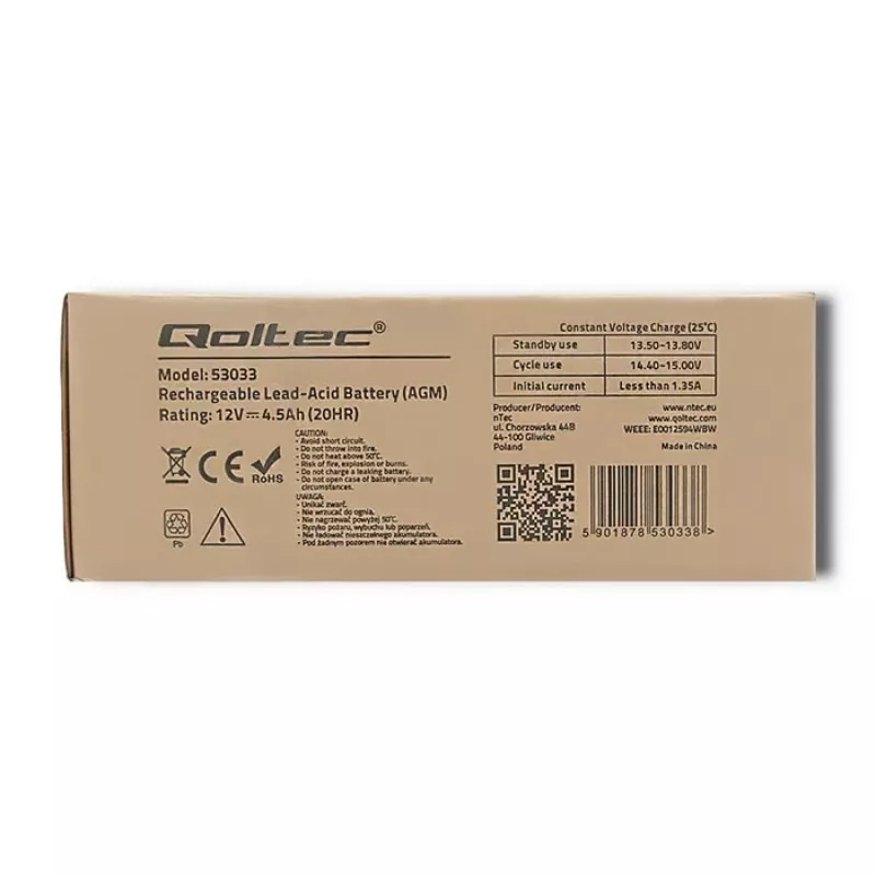 AGM aku Qoltec 53033 4.5 Ah 15 V 65.5 A mootorratas