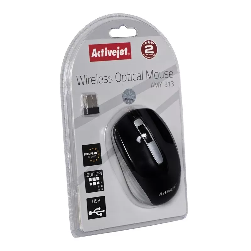 Juhtmeta hiir ActiveJet AMY-313, RF nano vastuvõtja, optiline 1200 DPI, mõlemakäeline, 3 nuppu, AA patarei