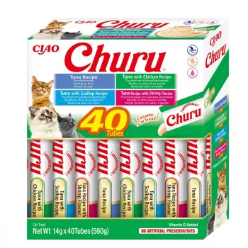 Märjad kassi maiused INABA Churu Variety Box — Tuunikala, 40 × 14 g pastakotikesed, teraviljavaba, gluteenivaba