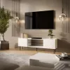 TV-kapp cama meble LUCCA 180x40x59 cm — valge puitlaastplaadist pealispind, valge raam