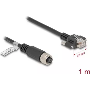 Võrgukaabel DeLOCK M12 A-kodeeringuga 8-kontaktiline emane RJ45-pistikule Cat5e 1 m must