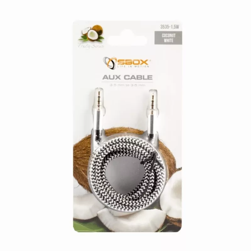 Sbox 3535-1.5W AUX-kaabel 3,5mm kuni 3,5mm kookosvalge