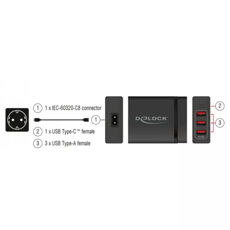 DeLOCK USB seinahoidja laadija 63974 Universal Must AC Indoor