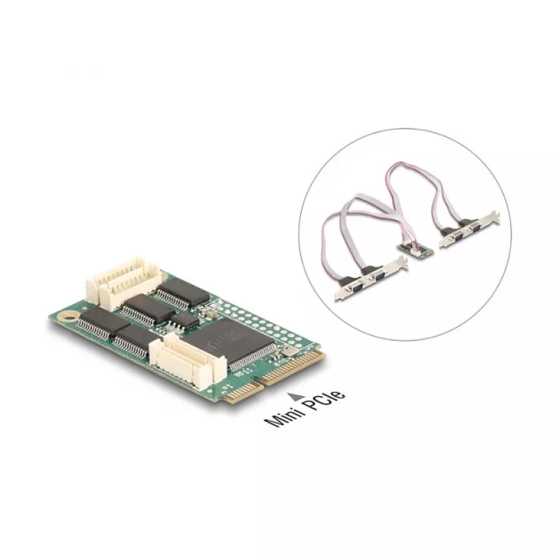 Sisemine RS-232 liidesekaart DELOCK 95278 — Mini PCI Express host, 4× RS-232 väljundit, FIFO 256 B, 30×51×10 mm