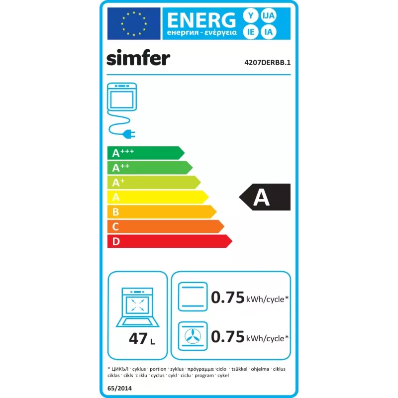 Sisseehitatud ahi SIMFER 4207DERBB.1 — 47 L, multifunktsionaalne, manuaaljuhtimine, 45 cm, valge