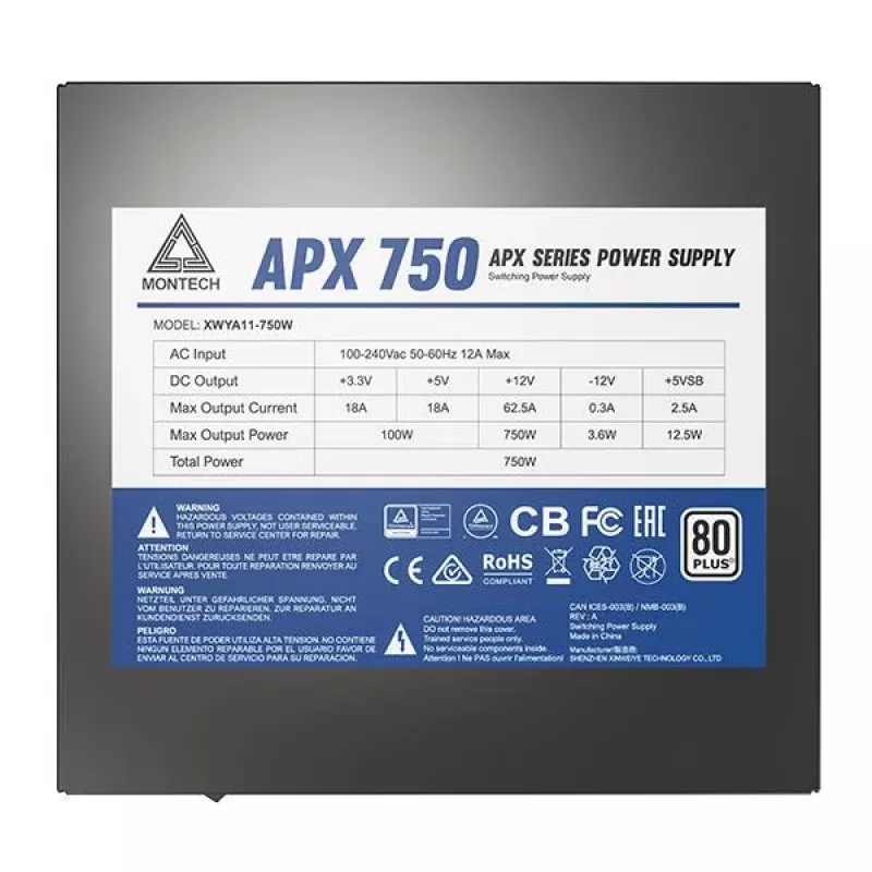 Montech APX750 toiteplokk 750 W 20+4 pin ATX ATX Must