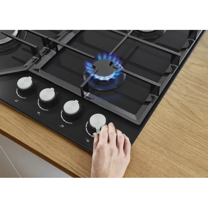 Gaasipliit Gorenje GT641KB, sisseehitatav 60 cm, 4 gaasitsooni, karastatud klaas, malmist restid, pöördnupud