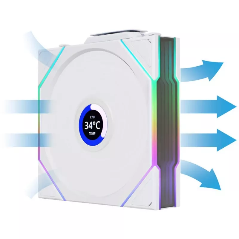 Lian Li UNI FAN TL Wireless LCD 120 Valge — 120 mm PWM-ventilaator juhtmevaba LCD-kontrolleriga