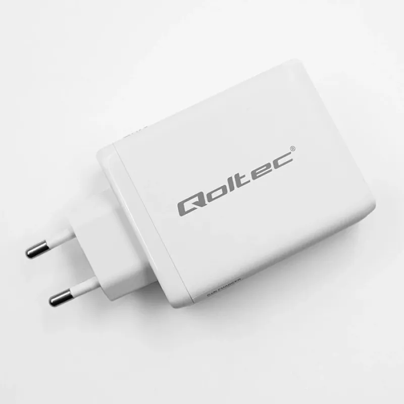 Laadija QOLTEC 100W GaN USB-C Dual PD 5–20V 1.5–5A, 2×USB-C