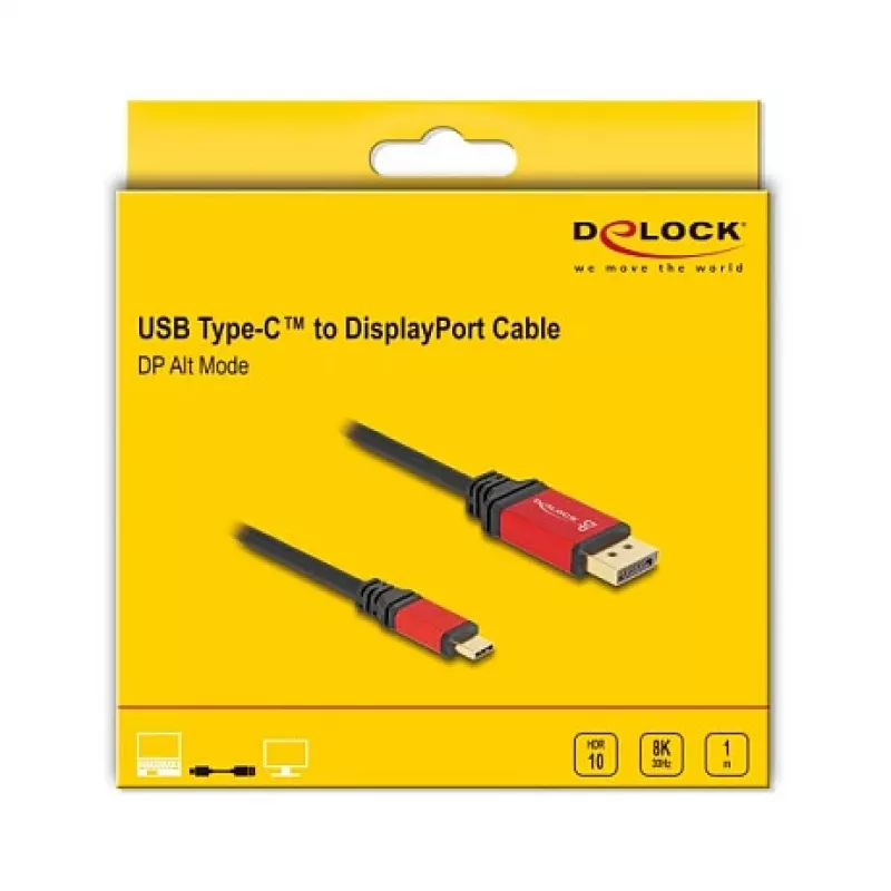 DeLOCK USB USB-C DisplayPort-kaabel 8K 30Hz HDR 1m punane