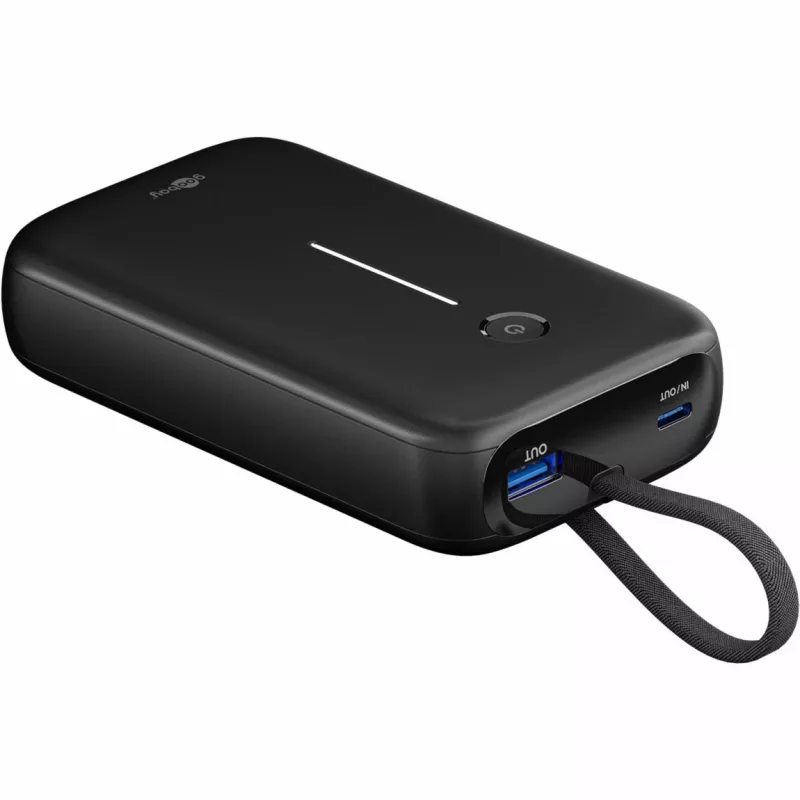 Akuplokk 20 000 mAh, integreeritud USB-C-kaabel 13 cm, 30 W (must, 20 Ah, 1x USB-A, 2x USB-C, PD, QC)