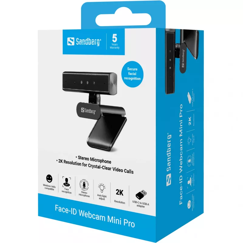 Veebikaamera Sandberg Face-ID Webcam Mini Pro 5 MP 2K Ultra HD USB-C