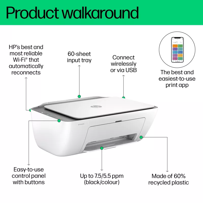 HP DeskJet 2820e traadita mitmeotstarbeline värviprinter, Instant Ink; koopiamasin, skanner