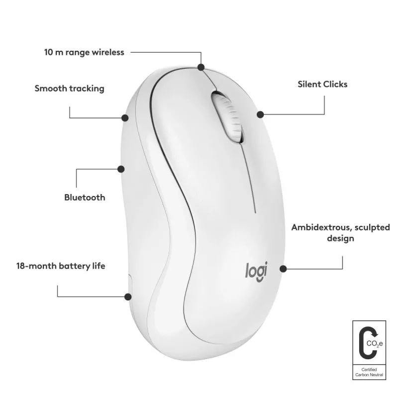 Logitech M240 Silent juhtmevaba Bluetooth hiir, valge