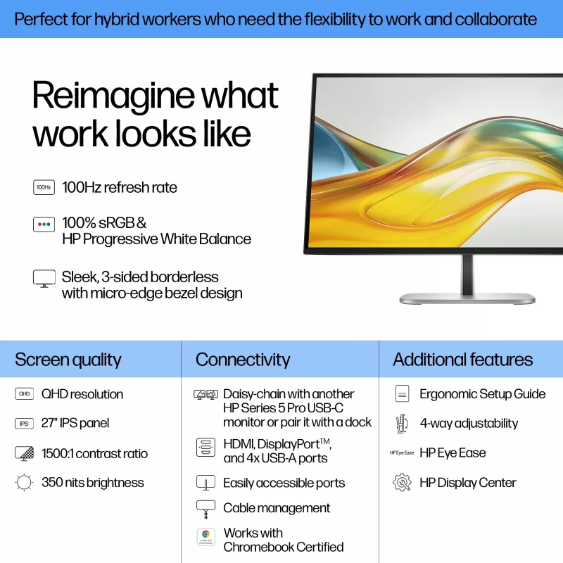 HP Series 5 Pro 27-tolline QHD monitor - 527pq, 68,6 cm (27 tolli), 2560 x 1440 pikslit, Quad HD, LCD, 5 ms, must