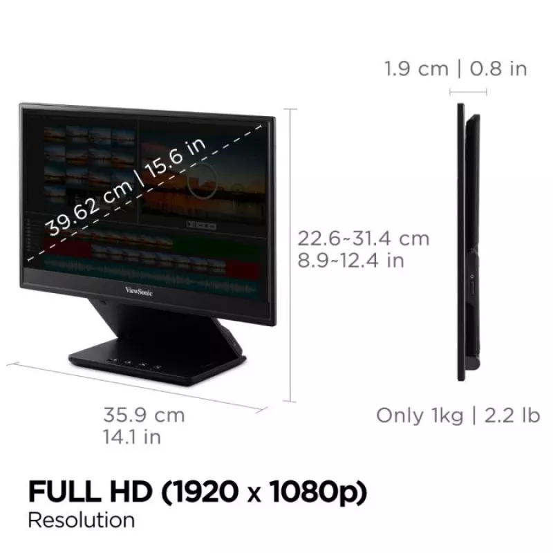 Viewsonic VP Series VP16-OLED arvutimonitor 40,6 cm (16 tolli) 1920 x 1080 pikslit Full HD must