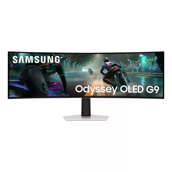 49-tolline OLED-kaarega monitor Samsung S49DG910SU — Dual QHD 5120×1440, 32:9, 0,03 ms, 2×USB-C, VESA, kõrguse reguleerimine