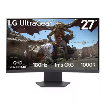 27-tolline kumer mängumonitor LG 27GS60QC-B — 27 tolli VA QHD 2560x1440, 180 Hz, 1 ms, HDR10, FreeSync, 1000R