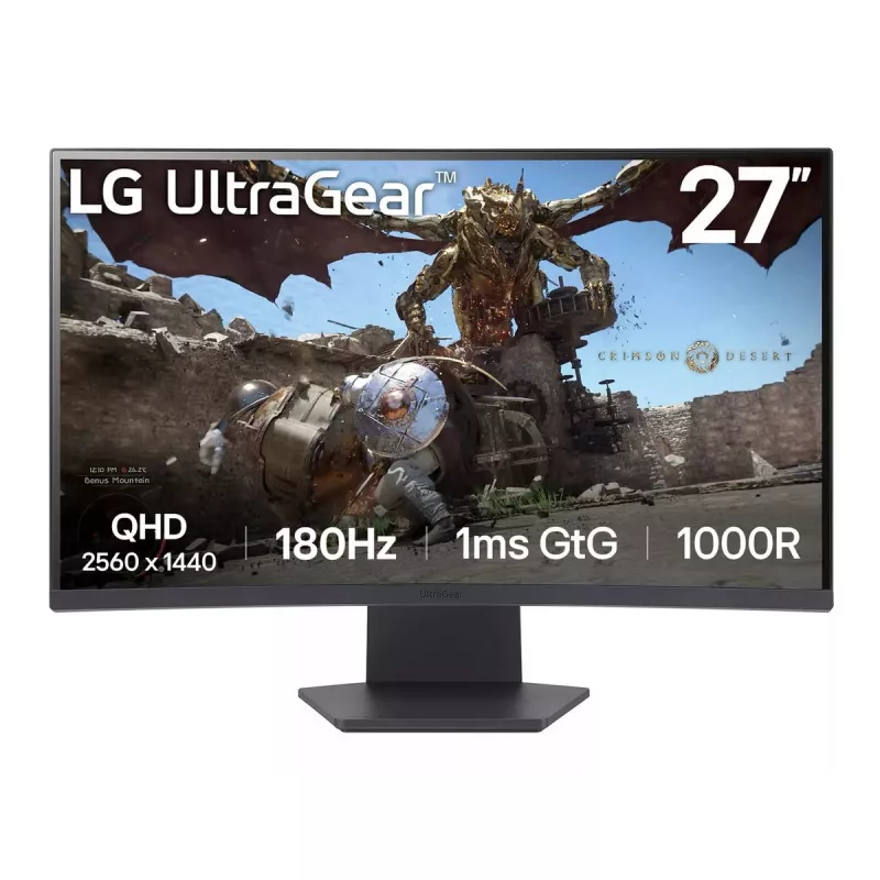 27-tolline kumer mängumonitor LG 27GS60QC-B — 27 tolli VA QHD 2560x1440, 180 Hz, 1 ms, HDR10, FreeSync, 1000R