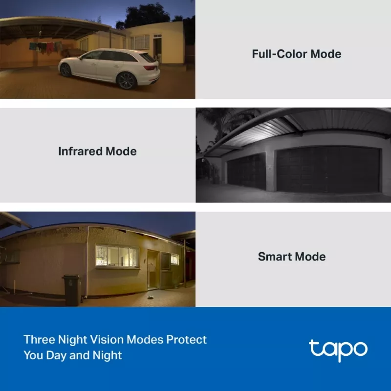 TP-Link Tapo välispanoraam-/kallutusega turvakaamera Wi-Fi, IP-kaamera, sise- ja välispaigaldus, juhtmevaba, CE, FCC, RoHS, RCM, lagi, valge, must