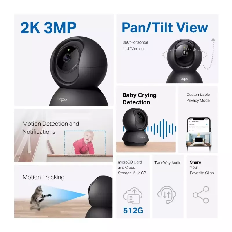 TP-Link Tapo pööratava/kallutatava koduturbe Wi-Fi kaamera