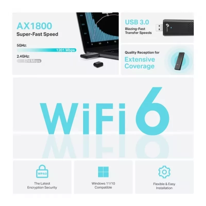 TP-Link Archer AX1800 Dual Band Wi-Fi 6 USB-adapter