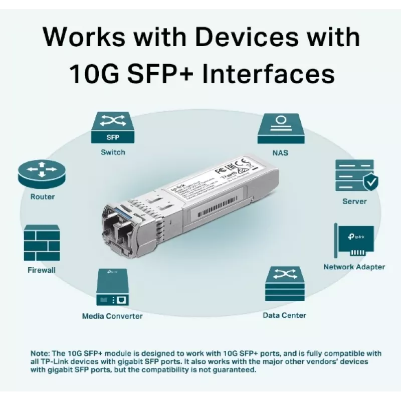 TP-Link 10Gbase-LR SFP+ LC transiiver, fiiberoptiline, 10000 Mbit/s, SFP+, LC, 9/125 µm, LR