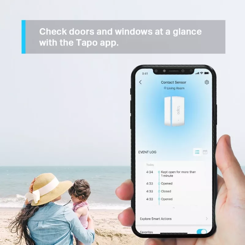 TP-Link Tapo nutikas kontaktsensor, juhtmevaba, valge, 922 MHz, ukse/akna jaoks, 0–40 °C, CR2032