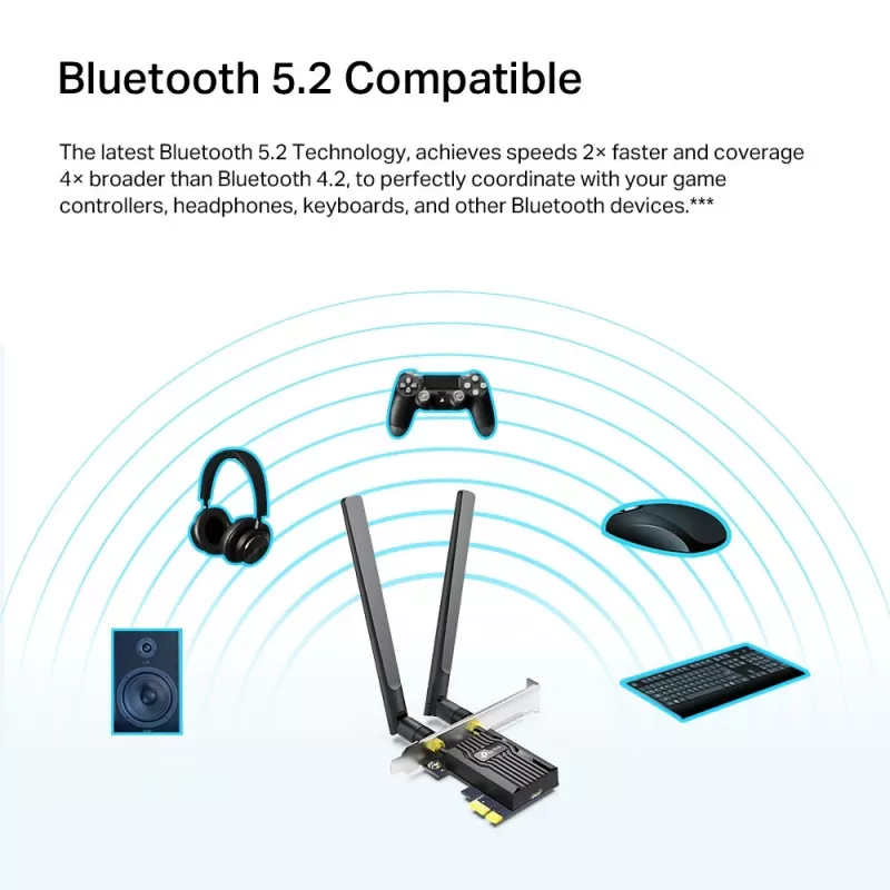 TP-Link AX1800 Wi-Fi 6 Bluetooth 5.2 PCIe adapter, sisemine, juhtmevaba, PCI Express, WLAN / Bluetooth, 1800 Mbit/s, must