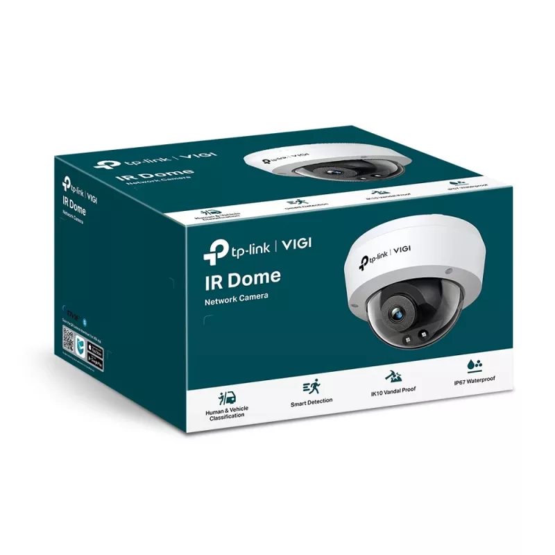 TP-Link VIGI 4MP IR Dome võrgukaamera, IP turvakaamera, sise- ja välistingimustesse, juhtmega, CE, BSMI, VCCI, ONVIF, lagi/seinale, must, valge