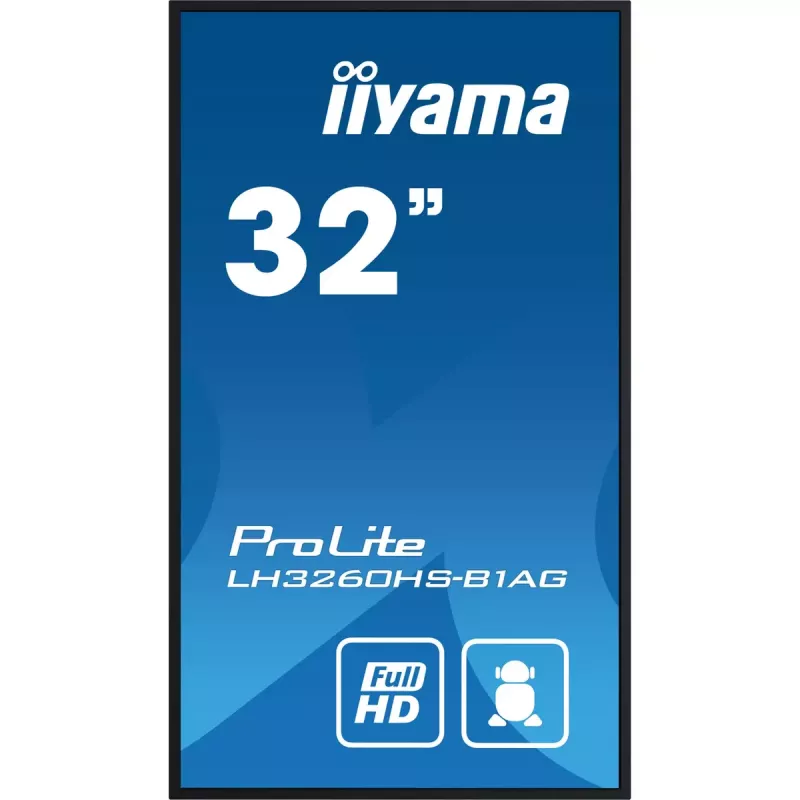 iiyama LH3260HS-B1AG Signage-ekraan Digitaalne A-tahvel 80 cm (31,5 tolli) LED Wi-Fi 500 cd/m² Full HD Must Sisseehitatud protsessor Android 11 24/7
