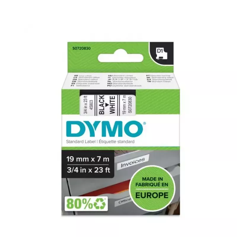 DYMO autentsed D1 sildid | Must trükk valgel lindil | 19 mm x 7 m | Isekleepuvad sildid LabelManager sildivalmistajatele | Valmistatud Euroopas