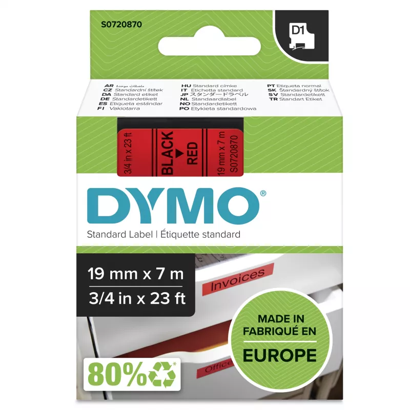DYMO autentsed D1 sildid | must trükk punasel lindil | 19 mm x 7 m | isekleepuvad sildid LabelManager siltide valmistajatele | valmistatud Euroopas