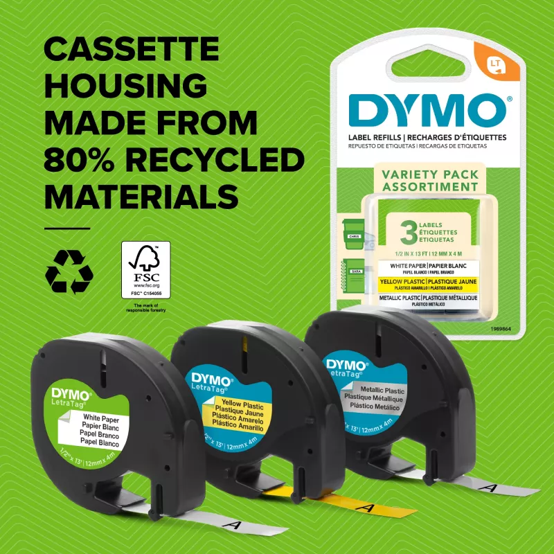 DYMO Brändi LetraTag Plastmassist Sildid | 12 mm x 4 m Rull | Must Trükk Sinisel Taustal | Mitmeotstarbelised Isekleepuvad Sildid LetraTag Sildimarkeritele