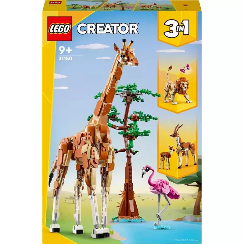 LEGO Creator 3-in-1 ehitatav safarimetsloomade komplekt 31150 — 780 detaili, kõrgus 300 mm, vanus 9+
