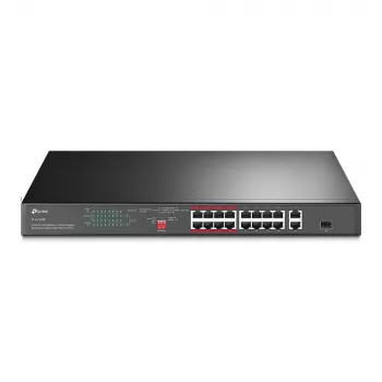 TP-Link 16-port 10/100 Mbps + 2-port Gigabit riiulile paigaldatav PoE-lüliti 16 PoE+ pordiga