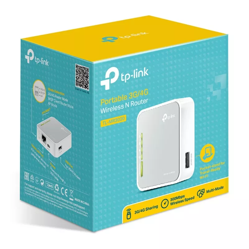 TP-Link TL-MR3020 traadita ruuter Fast Ethernet Single-band (2,4 GHz) 4G Hõbedane, Valge