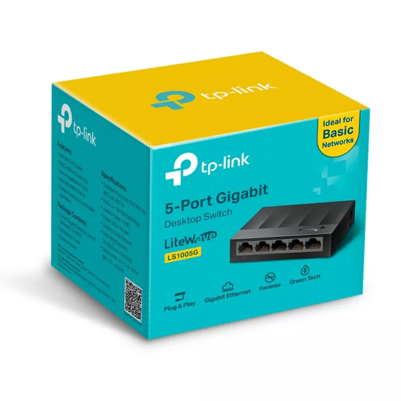 TP-Link 5-Port 10/100/1000Mbps lauaarvuti võrgulüliti, haldamata, Gigabit Ethernet (10/100/1000), seinakinnitatav