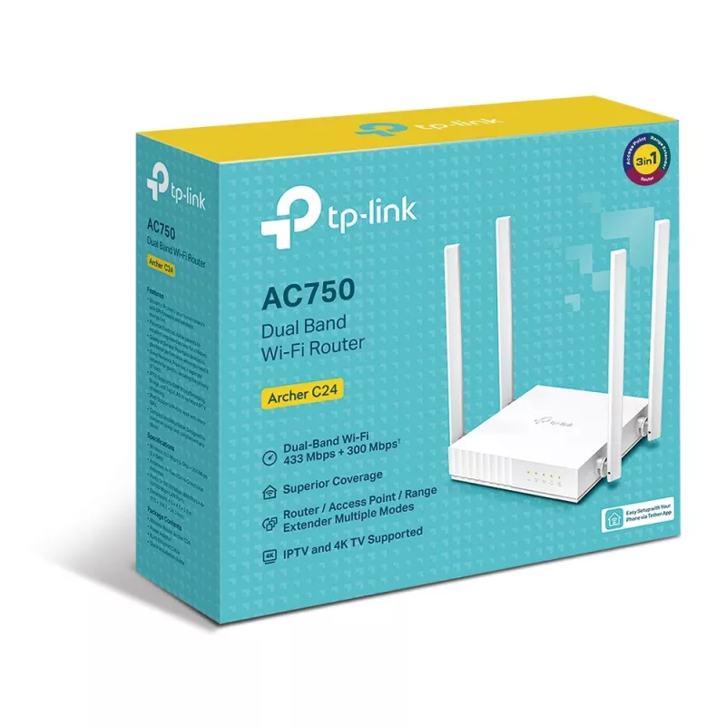 TP-Link ARCHER C24 traadita ruuter Fast Ethernet Dual-band (2,4 GHz / 5 GHz) Valge