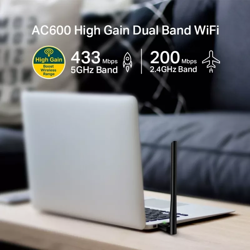 Juhtmevaba USB WiFi adapter TP-Link AC600 kõrge võimendusega ARCHER T2U PLUS