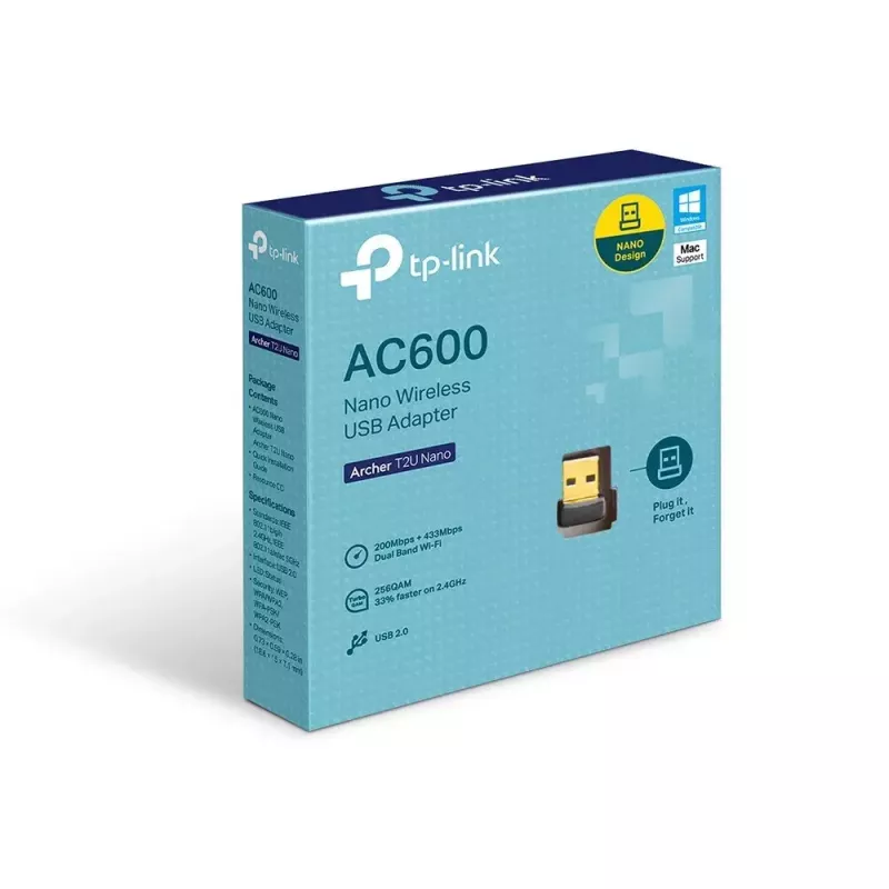 TP-Link Nano AC600 USB WiFi adapter (Archer T2U Nano) – 2,4G/5G kaheribaline traadita võrgu transiiver